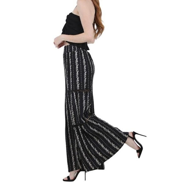 Angie Wide leg tiered flare leg pant with lace trim - Picture 3 of 8